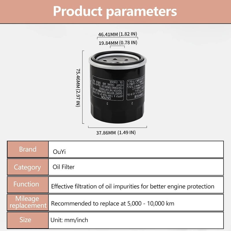 OuYi Oil Filter for Yamaha BRUIN 350 KODIAK 400 450 WOLVERINE GRIZZLY 660 RHINO XVZ1300 XV1600 XV1700 XV1900 ROAD STAR YZF R1 R6 VMX1200 1700 1996-2015 (3PCS) - Image 2